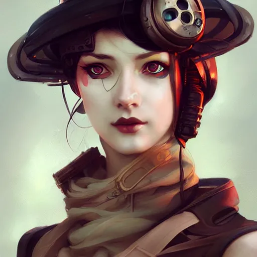 Prompt: portrait of a beautiful dieselpunk woman, by guweiz and wlop and artgerm