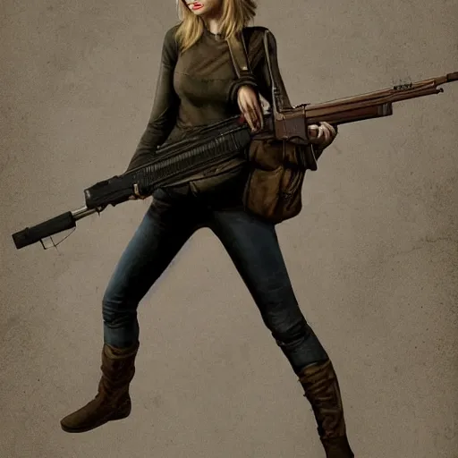 Image similar to Taylor Swift carrying a rifle, realistic, trending on artstation