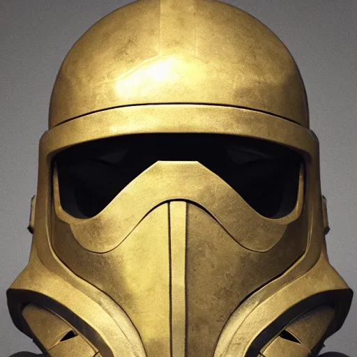 Image similar to realistic crusader helm design inspired by star wars, epic scale, character concept art, face symmetry, intricate accurate details, artstation trending, octane render, cinematic color grading, soft light, rule of thirds, golden ratio, like a professional model, cinematic, 8 k, clear.