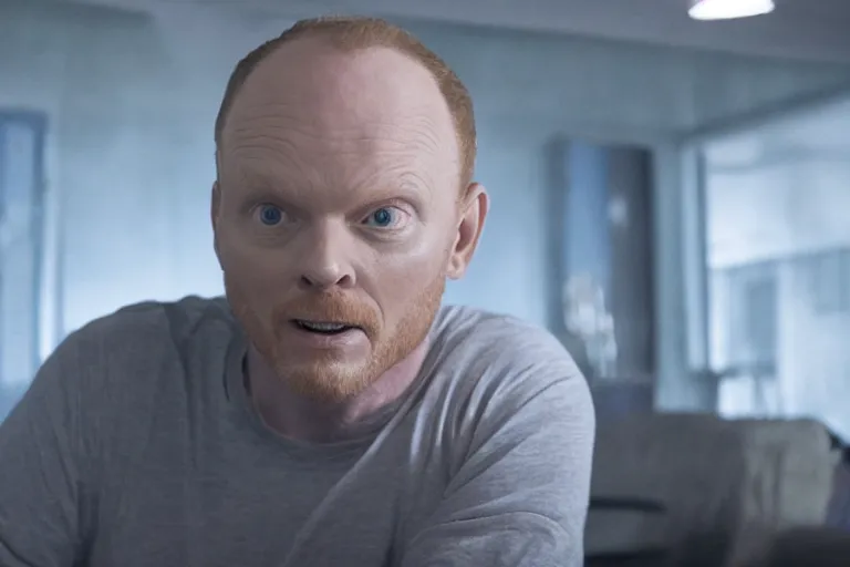 Image similar to a film still of Bill burr in pitch black, high quality