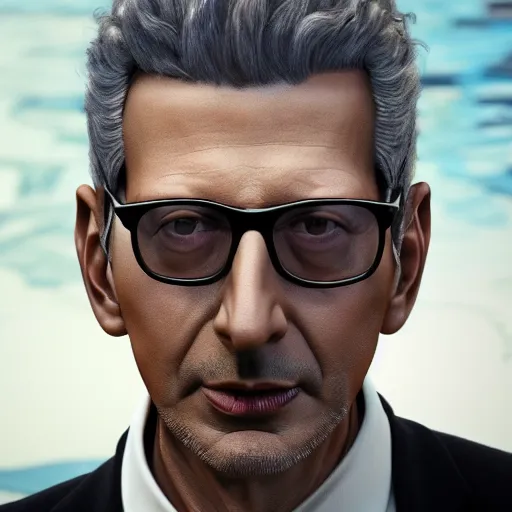 Image similar to hyperrealistic dslr film still of jeff goldblum in lagoon, stunning 8 k octane comprehensive 3 d render, inspired by istvan sandorfi & greg rutkowski & unreal engine, perfect symmetry, dim volumetric cinematic lighting, extremely hyper - detailed, incredibly real lifelike attributes & flesh texture, intricate, masterpiece, artstation, stunning