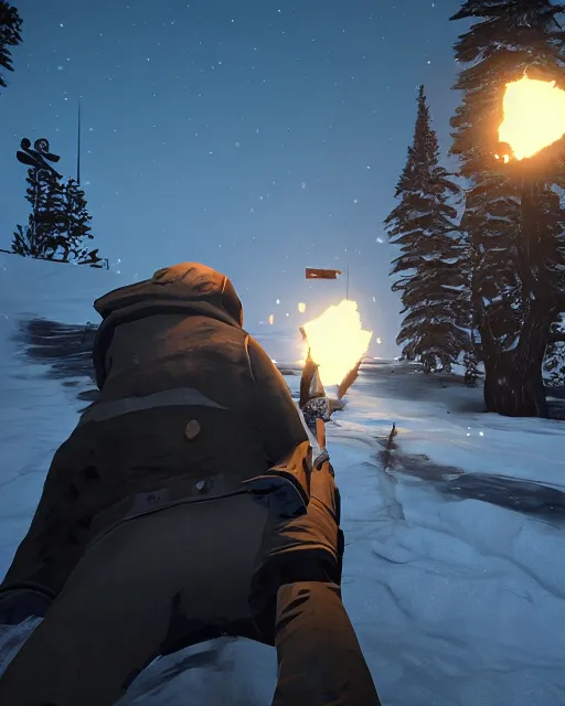 Prompt: Joe Biden in The Long Dark, gameplay screenshot, mid-shot