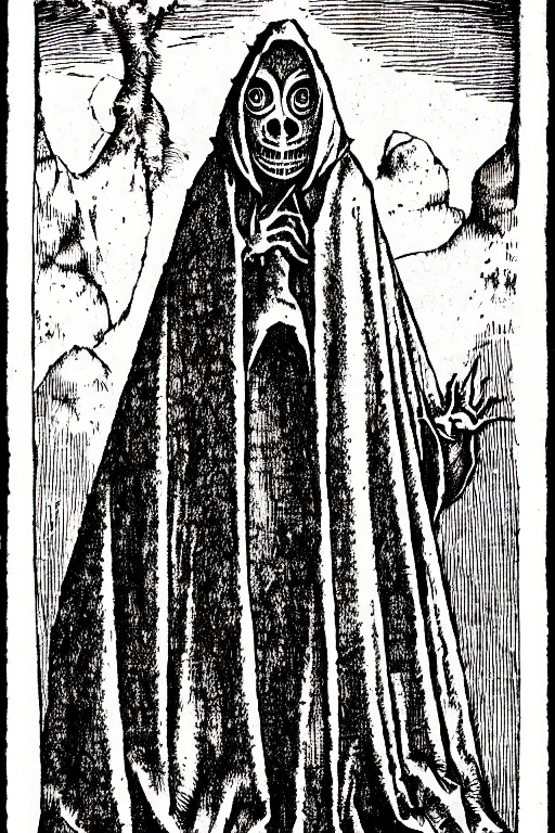 Image similar to the flatwoods monster of the apocalypse, pen and ink illustration / renaissance woodcut by albrecht durer 1 4 9 6, 1 2 0 0 dpi scan, ultrasharp detail, hq scan, intricate details, stylized border