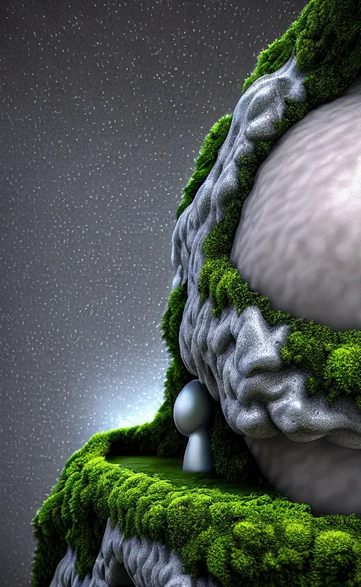 Image similar to highly detailed ultra sharp 3 d render cinematic composition of a smooth ceramic porcelain biomorphic magnolia stone nebula fluid fractal sci - fi surreal architecture landscape, granite, metallic, magnesium, marble, moss and lichen, vincent callebaut composition, mamou - mani, archviz, beautiful lighting, 8 k, unreal engine, hdr,