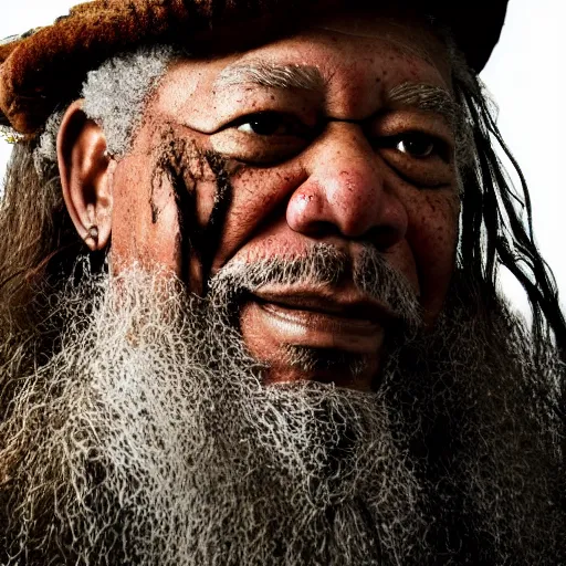 Image similar to morgan freeman starring as gimli in lord of the rings, full body, videogame still, portrait, 4 0 mm lens, shallow depth of field, close up, split lighting, cinematic