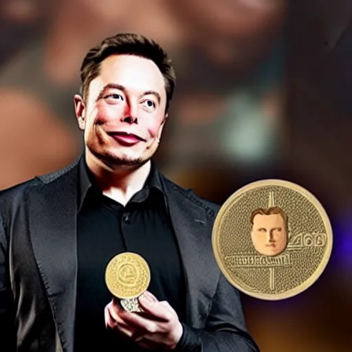 Image similar to a realistic action figure of elon musk holding doge coin currency