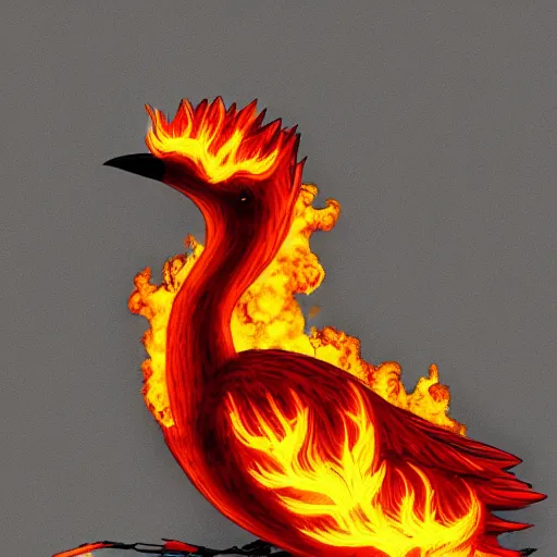 Image similar to a bird made out of flames, highly detailed, trending on artstation