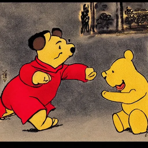 Image similar to President Xi Jinping drawn like Winnie the Pooh by Walt Kelly