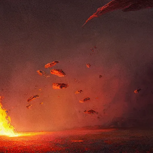 Image similar to A digital painting of a meteorite made of an insect hive burning up in the atmosphere, Wayne Barlowe Greg Rutkowski Jessica Rossier