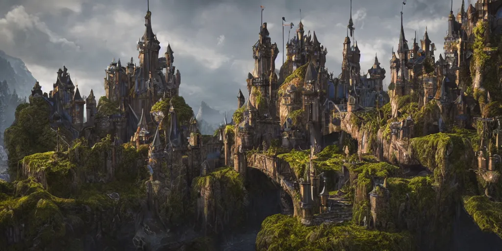 Image similar to a fantasy castle, extremely detailed, Behrens style, unreal 5 render, fantasy digital art, octane render, beautiful composition, trending on artstation, award-winning photograph, masterpiece