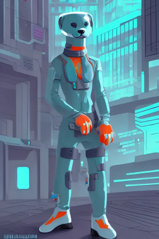 Image similar to a cute male gray turquoise white orange otter fursona wearing tight futuristic clothes in the streets of cyberpunk city, fantasy, paws, 8 k resolution, hyper detailed, character design