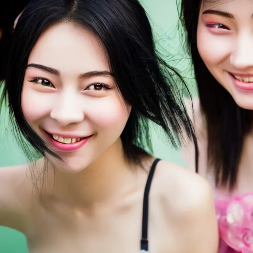 Prompt: large group of Beautiful young Chinese female faces, long black hair, green eyes, laughing, photorealistic,8k, XF IQ4, 150MP, 50mm, F1.4, ISO 200, 1/160s, natural light