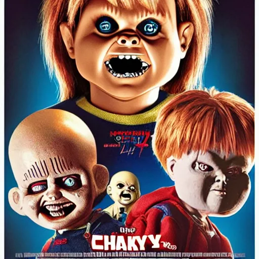 Image similar to Chucky the killer doll versus The Goonies movie poster