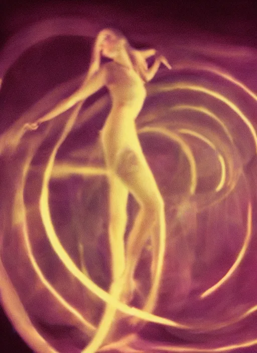 Image similar to a symmetrical female ascending astral projection, liquid glowing aura, motion blur, film grain, cinematic lighting, experimental film, shot on 1 6 mm