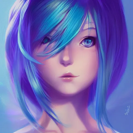 Image similar to portrait of anime pixie character with blue to green gradient hair, elegant, highly detailed, digital painting, artstation, concept art, sharp focus, illustration, strong brush stroke, anime, sharp focus, ghibli studio, art by ilya kuvshinov, rossdraws