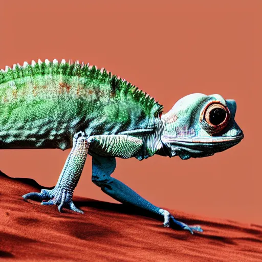 Prompt: a chameleon skeleton on mars