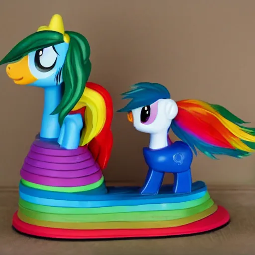 Prompt: mister potatohead riding rainbowdash