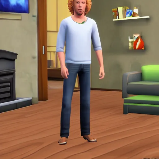 Prompt: young william katt in sims 4, character render, full body shot, 4 k, in game render