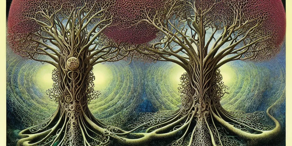 Image similar to tree of life by roger dean and andrew ferez, art forms of nature by ernst haeckel, divine chaos engine, symbolist, visionary, art nouveau, botanical fractal structures, organic, detailed, realistic, surreality