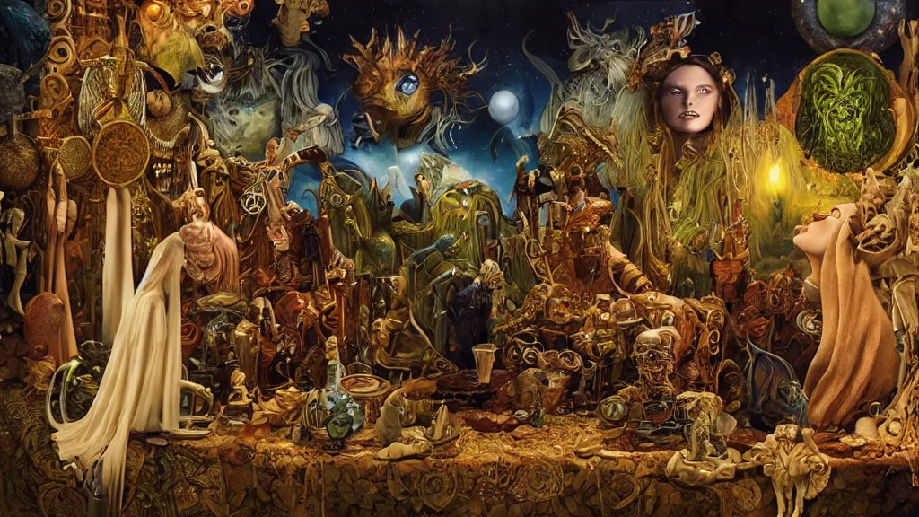 Image similar to A Fantasy Tableau by James C. Christensen and Wojciech Siudmak