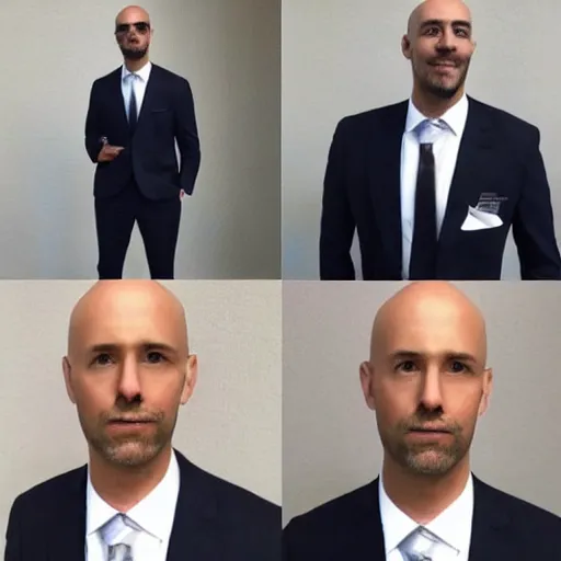 Prompt: 5 0 bald men in suits