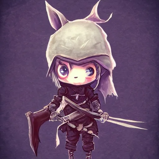 Prompt: cute tiny goblin girl wearing hunter armor from Bloodborne, trending on ArtStation, d&d, chibi