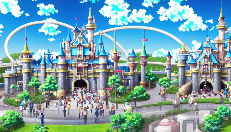 Image similar to anime theme park. detailed, elegant, intricate, 4k