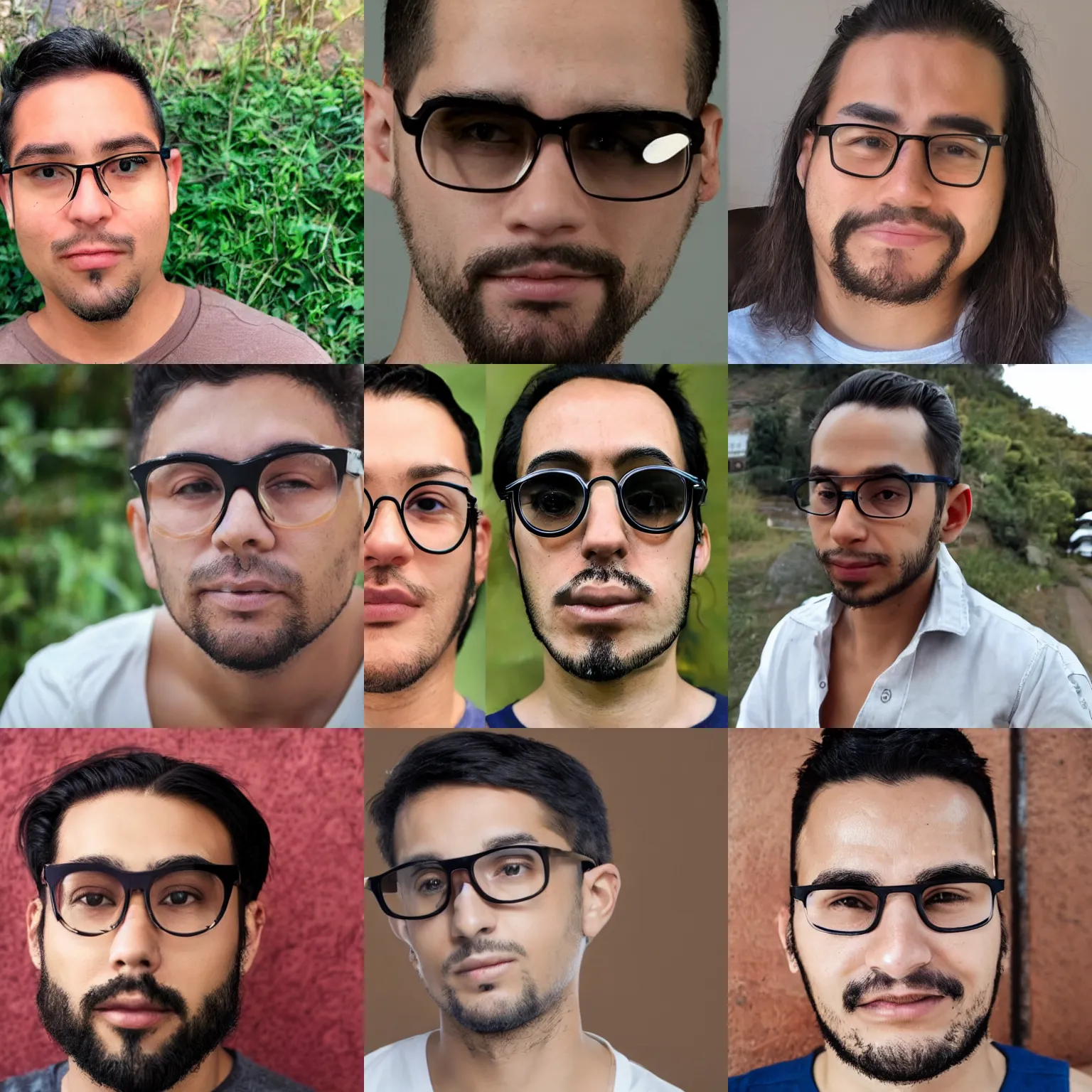 Prompt: a colombian guy long face pale with round glasses kinda big forehead ugly with a weak chin and a goatee