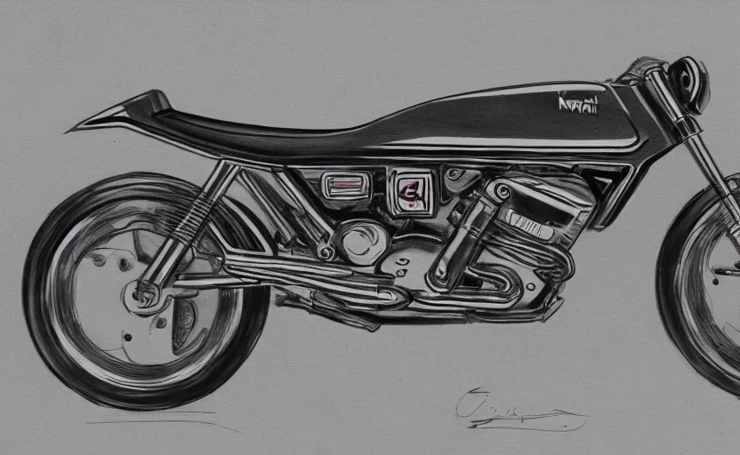 Image similar to 1 9 7 0 s kawasaki sport motorcycle concept, sketch, art,