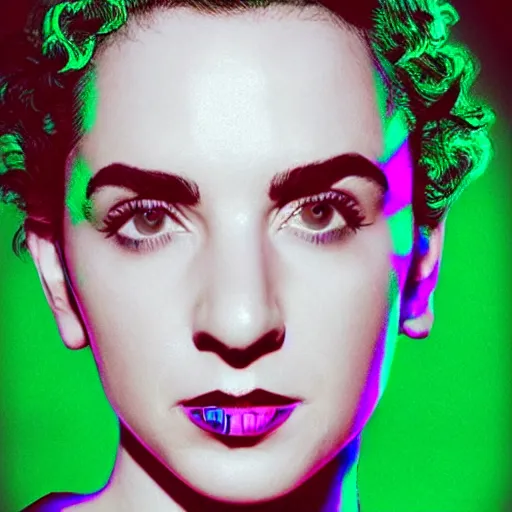 Image similar to “annie clark (st vincent), beautiful digital art portrait in neon”