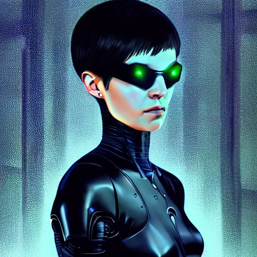 Prompt: maissie williams as a cyborg in the matrix, digital art, detailed, painting, fantasy, sci fi, by ilya kuvshinov