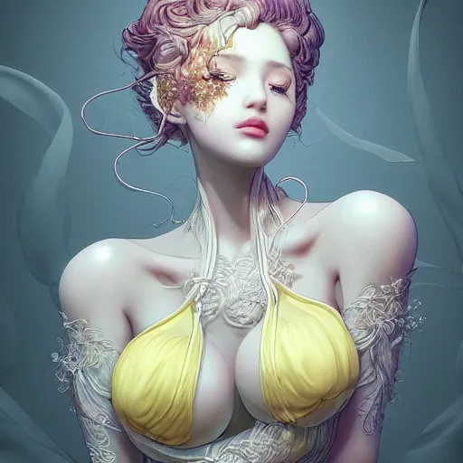 Prompt: the portrait of a sensual lemon that resembles an absurdly beautiful, graceful, elegant realistic sensual gravure idol, an ultrafine hyperdetailed illustration by kim jung gi, irakli nadar, intricate linework, bright colors, octopath traveler, final fantasy, unreal engine 5 highly rendered, global illumination, radiant light, detailed and intricate environment