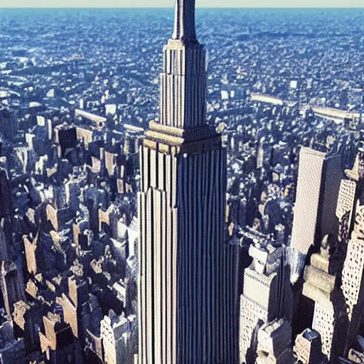 Image similar to 3 d render of king kong on top of the empire state building,