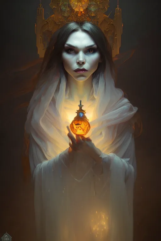 Image similar to photography alexey gurylev, ghostly ghost, mysterious, deep focus, d & d, fantasy, complex, elegant, highly detailed, digital painting, artstation, concept art, matte, clear focus, illustration, hearthstone, artgerm art, greg rutkovsky and alphonse mucha