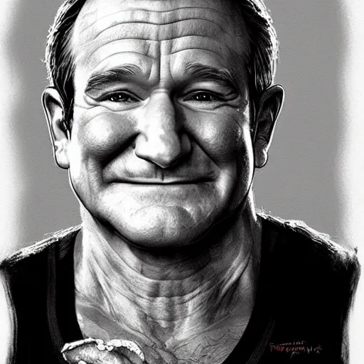 Prompt: pencil illustration of Robin Williams as popeye trending on art station artgerm Greg rutkowski cinematic