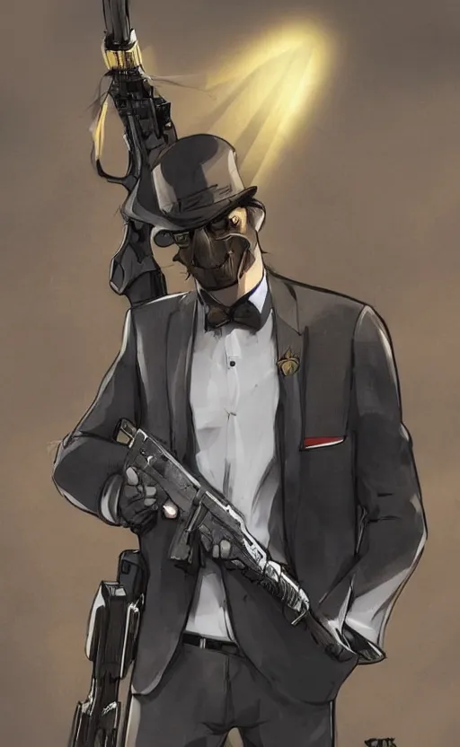 Image similar to a jackrabbit as a hitman, suit and tie, with silenced gun, dynamic lighting, fantasy concept art, trending on art station, stunning visuals, creative, cinematic, ultra detailed