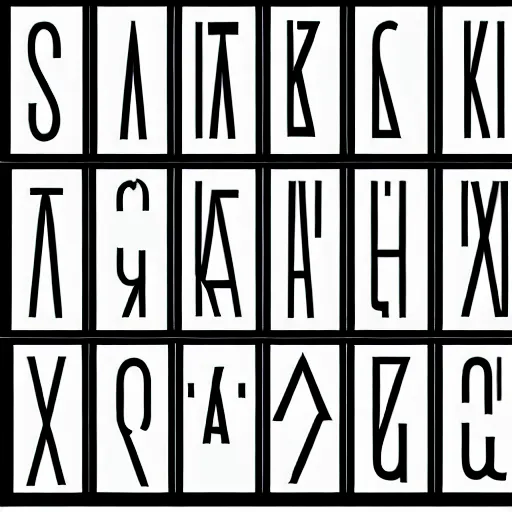 Image similar to latin alphabet in square boxes, symmetrical, grayscale, sharp