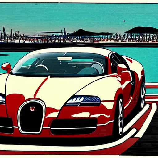 Prompt: ukiyoe painting of a bugatti veyron, highly detailed