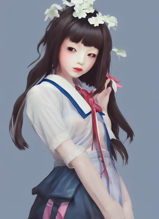 Prompt: gorgeous feminine Japanese schoolgirl, elaborate polished, trending on ArtStation, by a professional artist from Iran, sublime-classy-dignified ambience, 16k, sharp focus, volumetric lighting