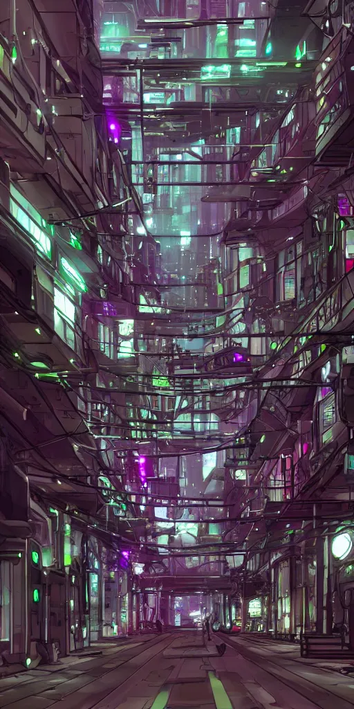 Prompt: cell shaded technopunk alley