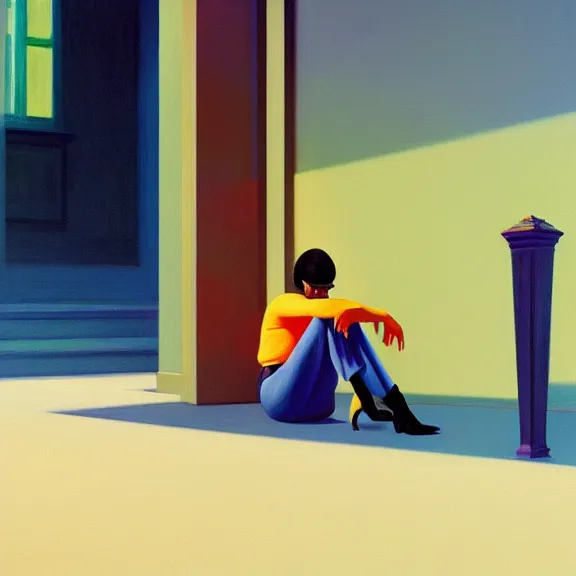 Image similar to beautiful illustration of a the artist formerly known as Prince by Edward Hopper, clean lines, very detailed, colorful octane render