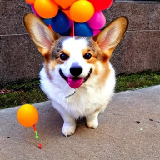 Image similar to Corgi on shrooms fights scary clowns