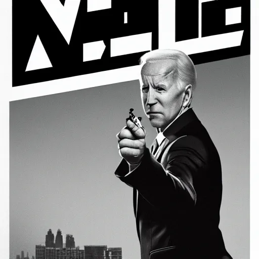 Image similar to noir movie poster of Joe Biden holding a smoking handgun