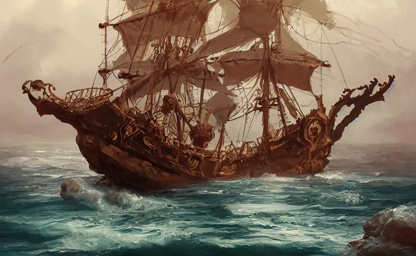 Image similar to pirate ship by vanessa morales, artstation