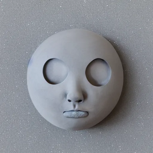 Image similar to photo of resin toy grey moon face with craters