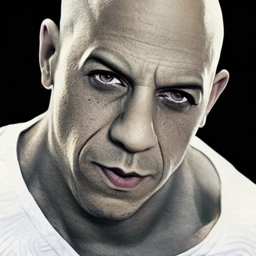 Prompt: candid photo of Vin Diesel dressed as Piccolo by Annie Leibowitz, photorealisitc, extremely detailed, UHD, correct face, hyperrealistic