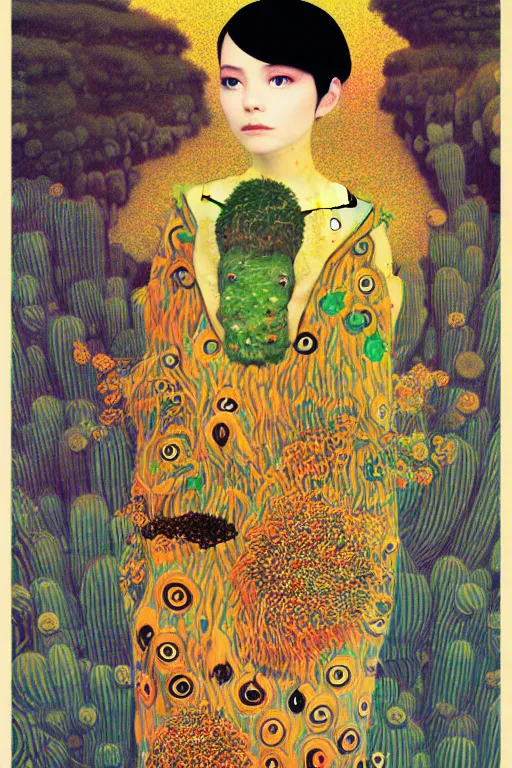 Prompt: creature animal sushi cristal very big eye roots cactus elemental flush of force nature micro world fluo fishscale, illustration, art by ilya kuvshinov and gustav klimt