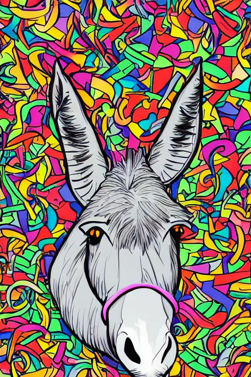 Image similar to Portrait of a chad donkey, anime, sticker, colorful, illustration, highly detailed, simple, smooth and clean vector curves, no jagged lines, vector art, smooth