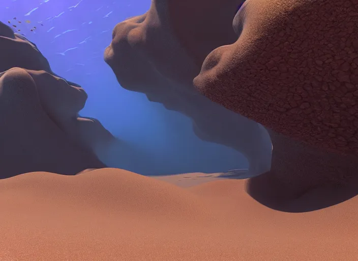 Prompt: an underwater landscape painted by, mc escher, gordon onslow ford, georgia o'keeffe and ippolito caffi, cinematic light, god rays, sand dunes, unreal engine, zbrush central,