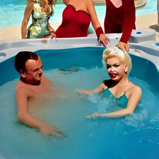 Prompt: !dream Hot Tub Party with Rodney Dangerfield, Jayne Mansfield and Tuesday Weld by Robert Maguire